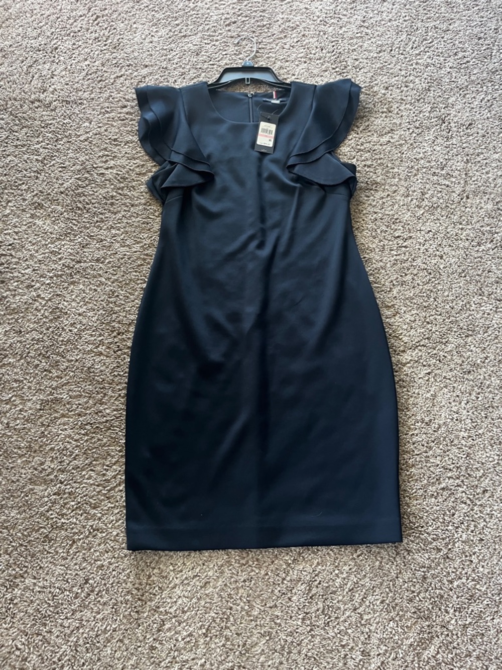 Tommy Hilfiger Navy Ruffle-Sleeve Midi Sheath Dress